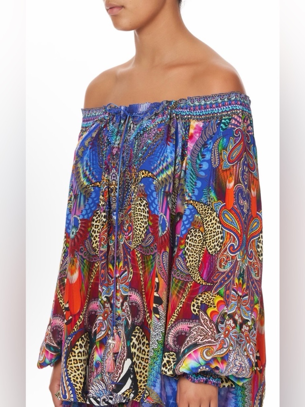 Camilla - O/S - Psychedelica Print - Neck Tie Gathered Blouse